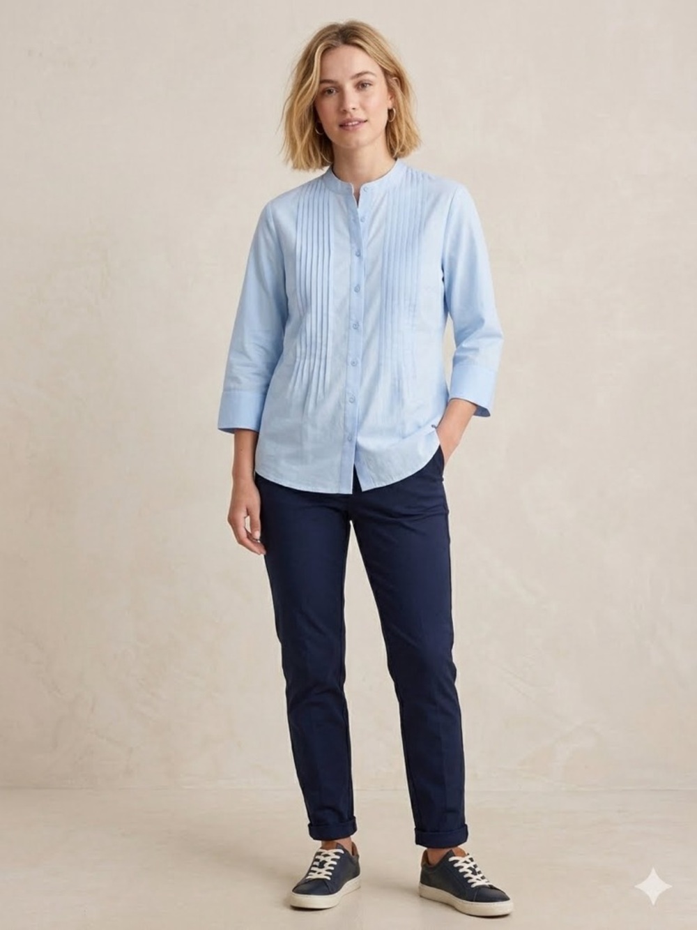 Pintuck Blouse in Light Blue